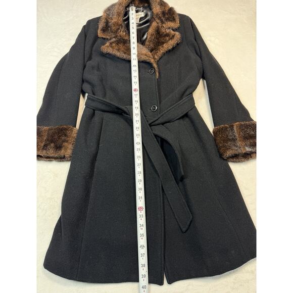 Jessica London Vintage Wool Blend Coat Faux Fur Collar Cuffs Belted Black Medium - Picture 4 of 12
